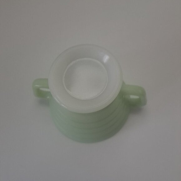Hazel Atlas Moderntone Platonite Green Sugar Bowl Glass Double Handles - Picture 5 of 10